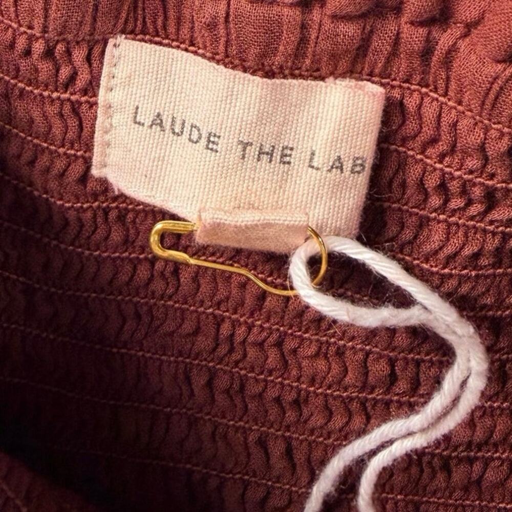 Laude The Label Smocked Midi Dress Square Neck Organic Large Mulberry - Picture 5 of 9
